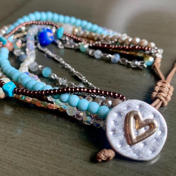 Turquoise Blue Multistrand Beaded Crystal Stone Beaded Adjustable Bracelet New - Picture 3 of 4